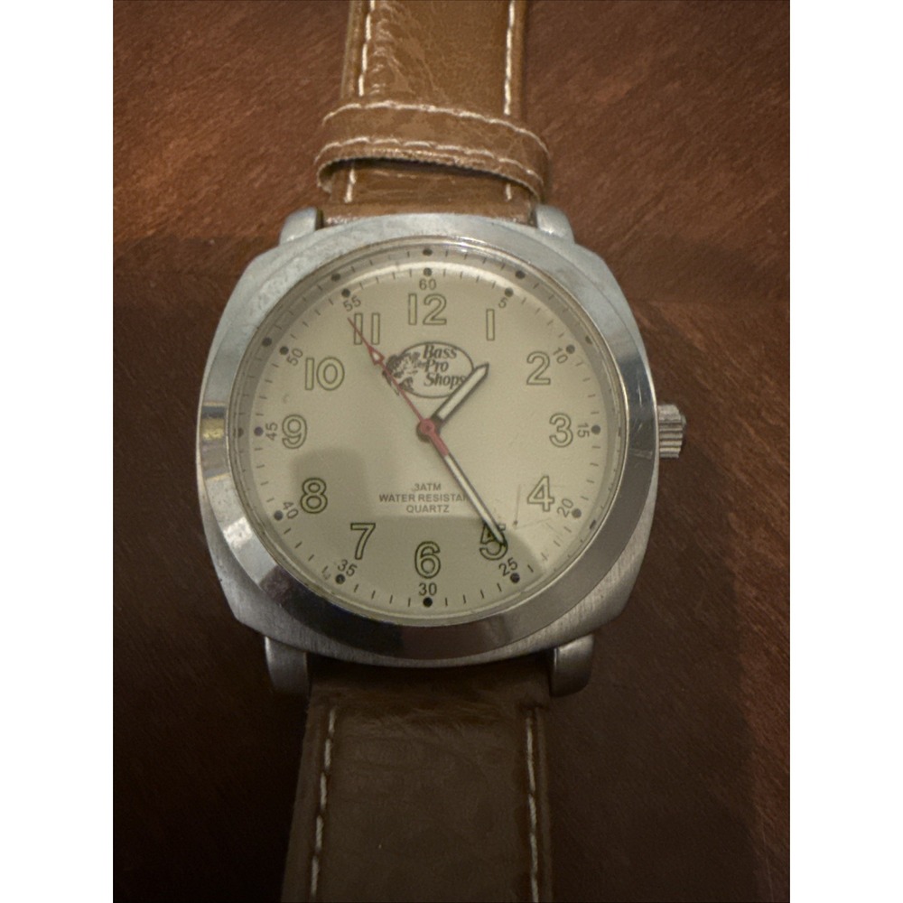 Bass Pro Shops Men's Quartz Watch 3ATM Water Resistant Brown Leather Strap